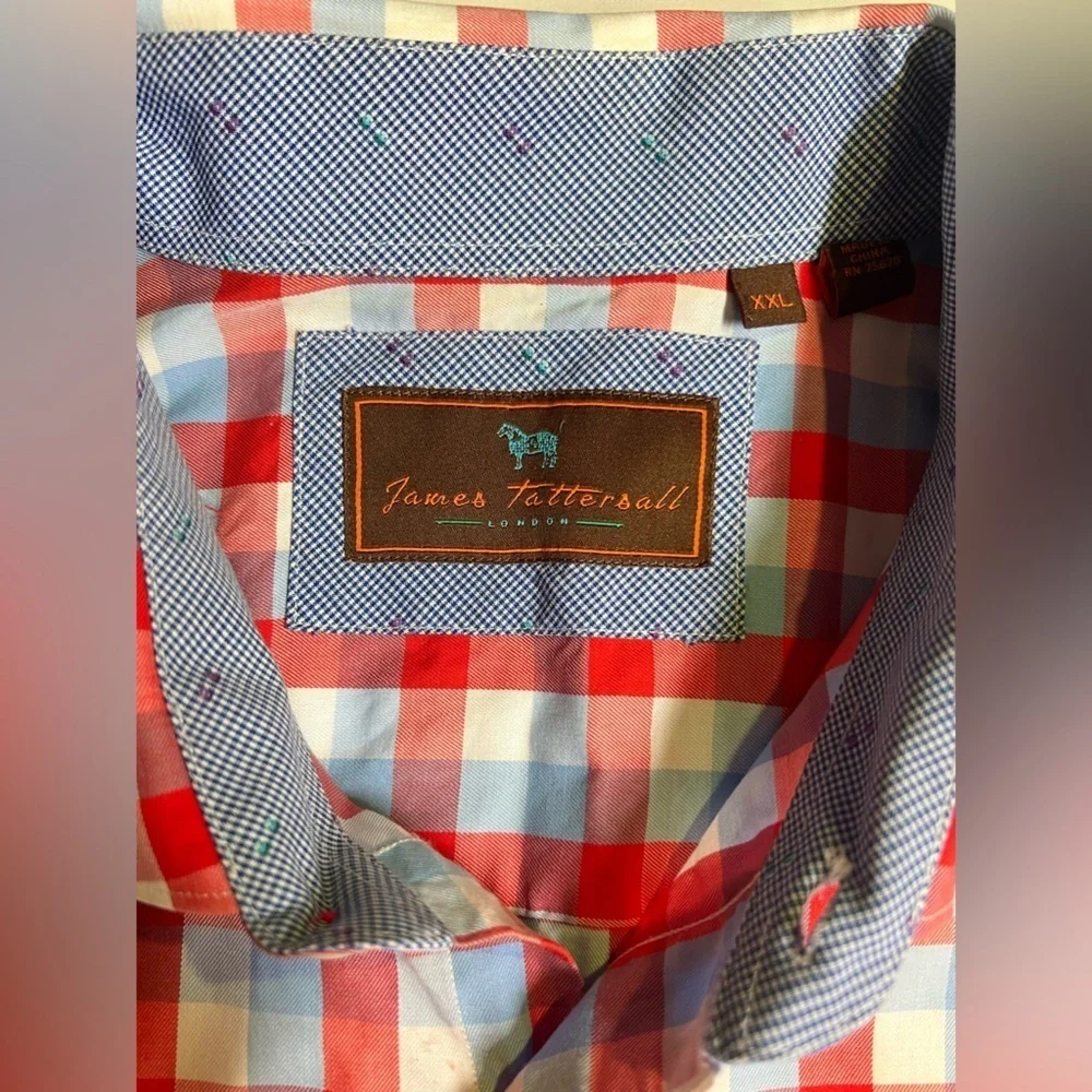 JAMES TATTERSALL Men’s red and blue check long sleeve shirt size XXL - Picture 10 of 13